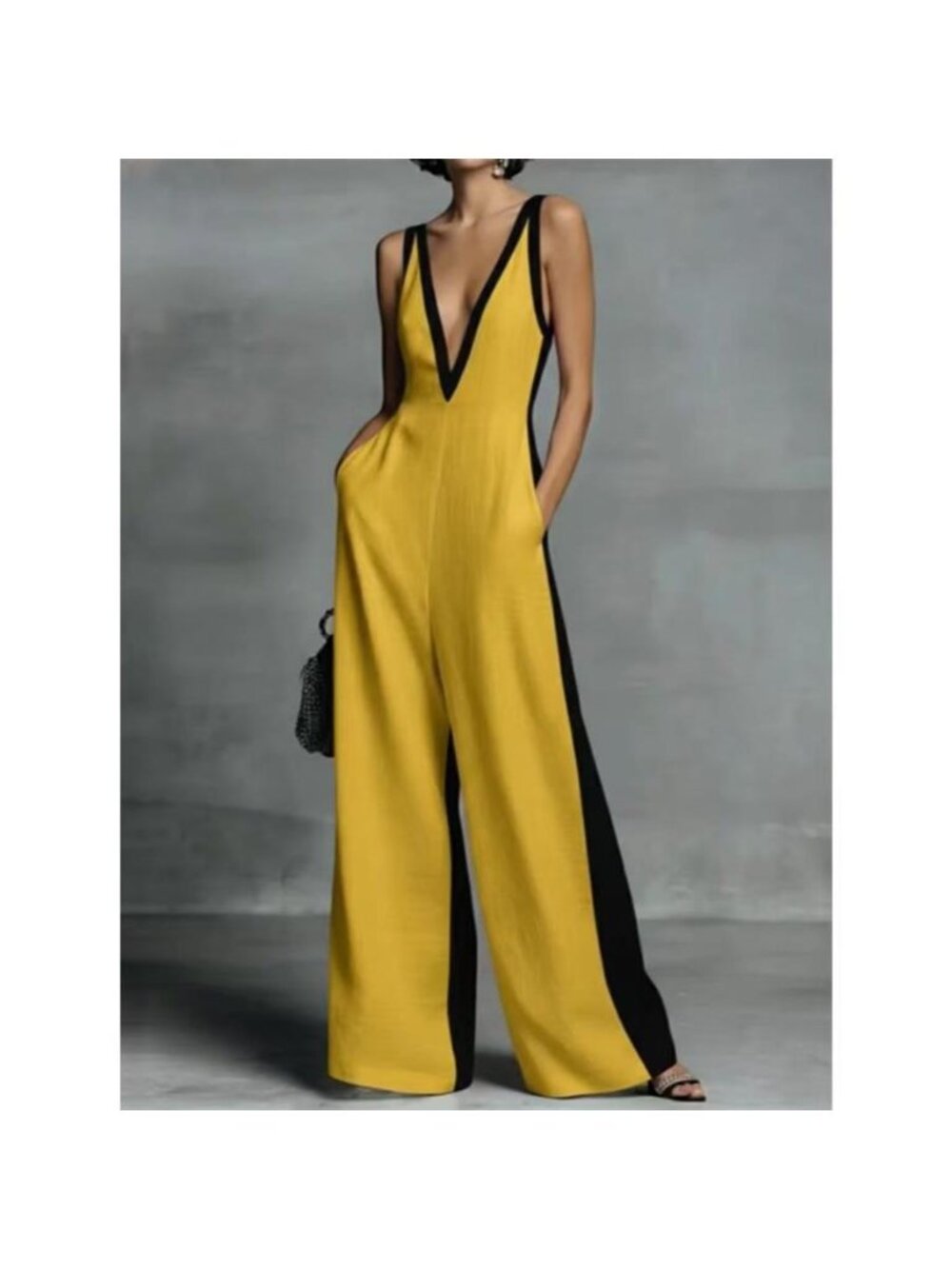 Contrast Trim V-Neck Jumpsuit - Picture 9 of 9